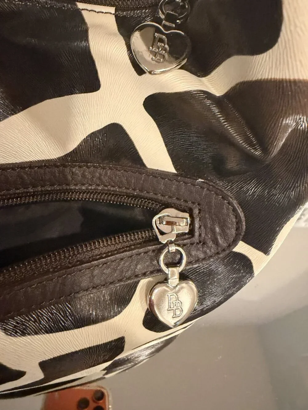 Dooney & Bourke Giraffe Print Hobo Shoulder Bag Brown Cream